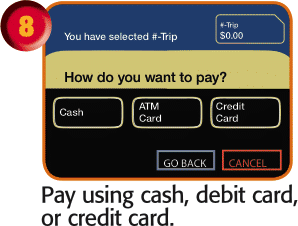 Pay using cash, debit card, or credit card.